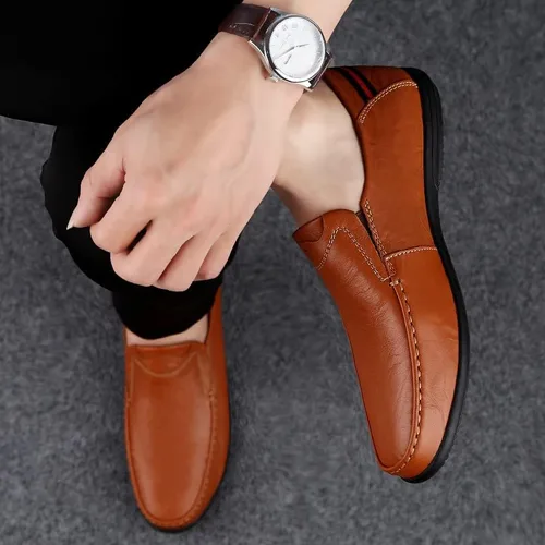 Vista 7 de LUODENGLANG Mocasines de cuero genuino de alta calidad para hombre, zapatos casuales sin cordones, mocasines para conducir, mocasines ligeros