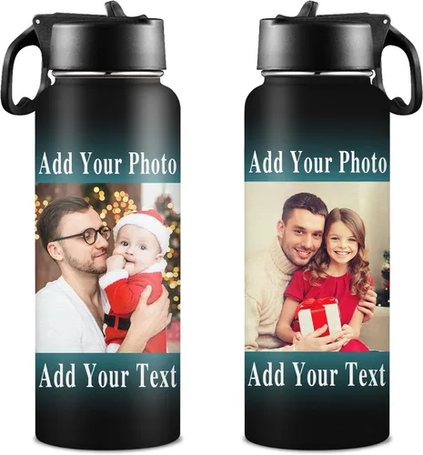 Vista 14 de Botellas de agua personalizadas para niñas, de acero inoxidable con aislamiento de doble pared con pajita, botella de agua de color degradado