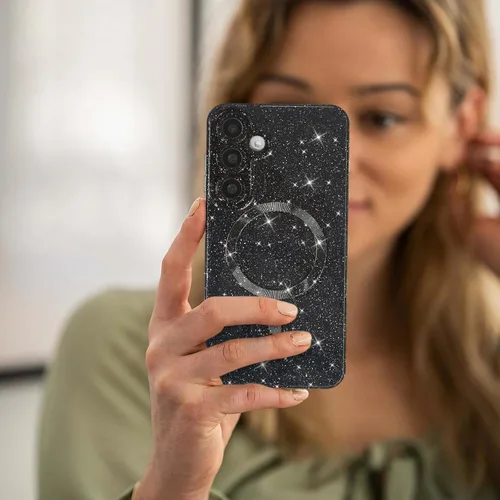 Vista 6 de Svanove Funda magnética con purpurina para Samsung Galaxy S22, compatible con Magsafe Cute, brillante, brillante, estética, dura y brillante