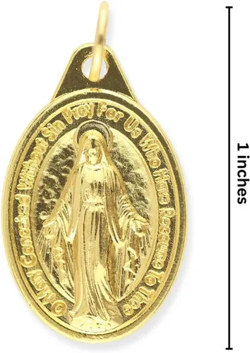 Vista 6 de Paquete de 10 medallas milagrosas para collar, 1 pulgada, ovaladas, chapadas en oro, milagrosas, para collar, medallas para joyería católica