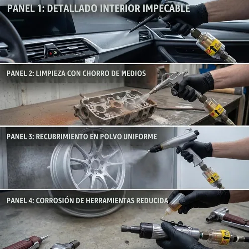 Vista 7 de LE LEMATEC Secador de aire para compresor - Separador de agua en línea y aceite para herramientas neumáticas, separador de humedad NPT de 1/4