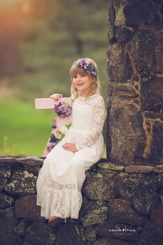 Vista 3 de Abaowedding Fancy Ivory White Lace Flower Girl Dress Boho Rustic First Communion Gowns
