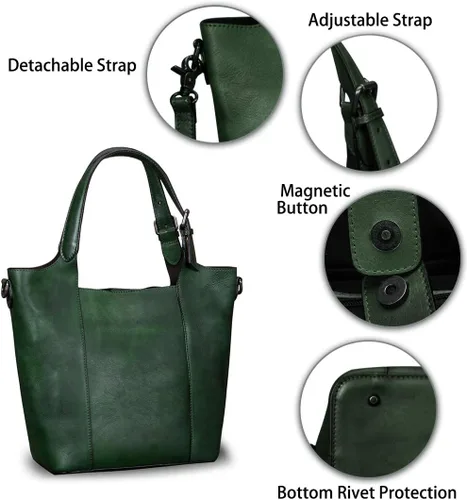 Vista 6 de Bolso de cuero genuino para mujer, bolso de hombro hecho a mano, bolso de mano de piel de vaca, bolso cruzado con asa superior