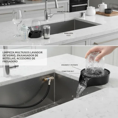 Vista 9 de POCREATION Lavadora automática de vidrio, accesorio de fregadero de boquilla giratoria de 360 grados, lavadora de botellas de acero inoxidable