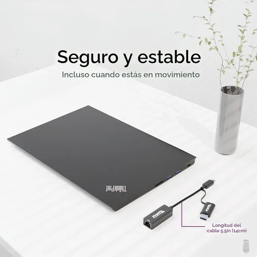 Vista 6 de Plugable Adaptador USB-C 2.5G y USB a Ethernet – Conector Dual 2-en-1 USB-C a RJ45 2.5Gbps LAN, Compatible con Thunderbolt 5 & 4, USB4, USB 3.0