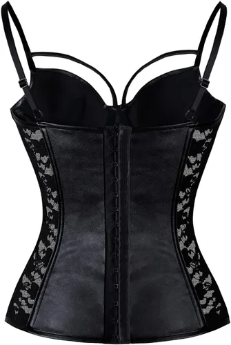 Vista 3 de Charmian Steampunk Corsé con encaje y corpiño de piel sintética estilo gótico para mujer