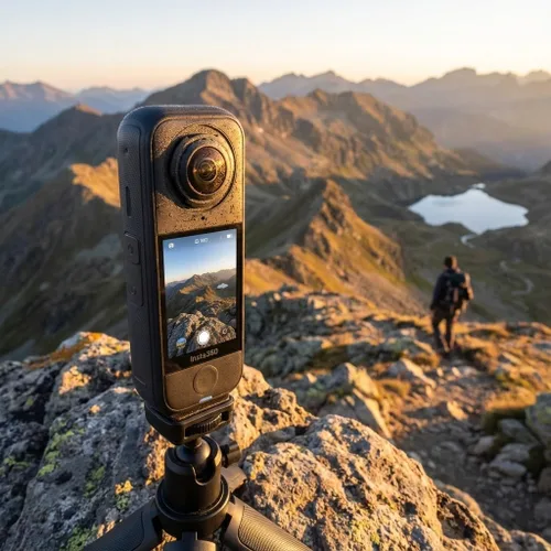Vista 4 de Insta360 Paquete estándar de cámara de acción X4 Air 360 Lente dual ligera impermeable 8K Sistema de estabilización para viajes, ciclismo