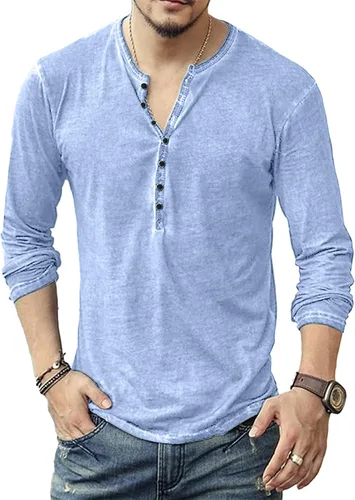Vista 14 de YTD - Camiseta de manga larga Henley básica ajustada para hombre, estilo casual