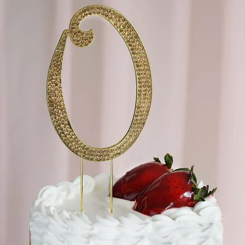 Vista 3 de Efavormart - Decoración para tartas de 4.5 pulgadas de alto con diamantes de imitación dorados brillantes para bodas, fiestas de cumpleaños, eventos
