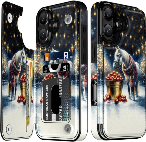 Vista 55 de LETO para iPhone 15 Pro Funda tipo cartera - Tapa tipo folio con patada - Diseños de moda - Tarjetero - Funda protectora para mujeres y niñas - 6.1