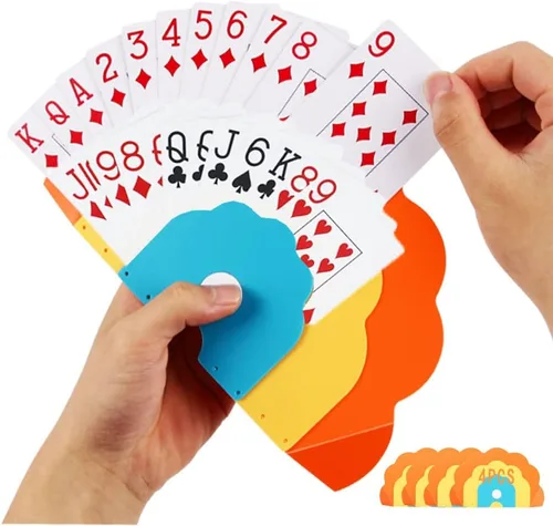 Vista 7 de Portadores de Cartas para Jugar Cartas: Portadores de Cartas de Plástico Portátiles sin Manos para Niños, Regalo para Fiestas de Póquer y Noches