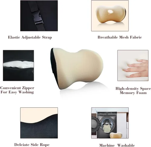 Vista 4 de Almohada súper cómoda para el reposacabezas del coche, almohada para el coche para aliviar el dolor de cuello con correa ajustable, 100% espuma Beige