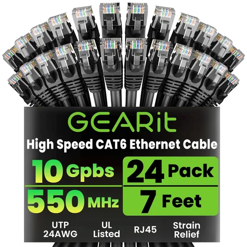 Vista 46 de GEARit Paquete de 24 cables Ethernet Cat6 de 0.5 pies Cable de conexión de red RJ45, conectores chapados en oro sin enganches de 10 Gbps, cable