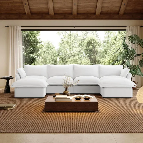 Vista 35 de Sofá modular de mezcla de lino para sala de estar, cómodo sofá modular con relleno de plumón, moderno sofá cama convertible con asiento profundo