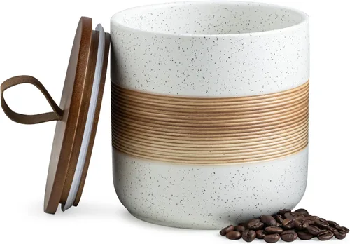 Vista 12 de Miamolo Tarro de cerámica con tapa, pequeño recipiente de café para café Beige