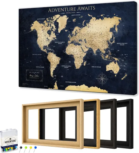 Vista 46 de IPIC - Lienzo con mapas de EE. UU. para decoración de pared, mapa con pin de empuje para marcar viajes, mapa de viaje impreso de EE. UU.