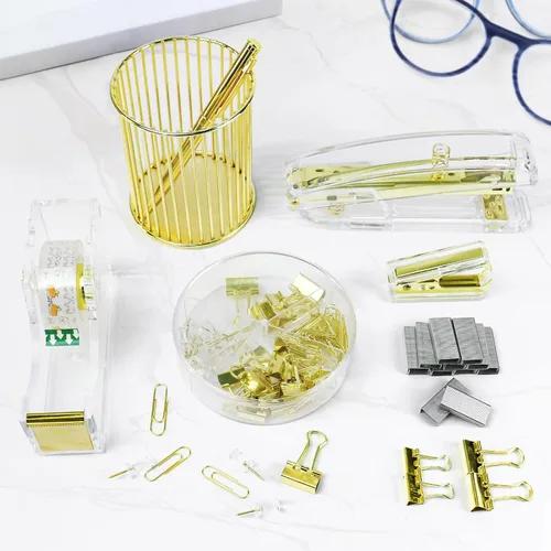Vista 2 de BOMEI PACK Kit de accesorios de escritorio, grapadora y removedor de grapas con 1000 grapas, dispensador de cinta con 1 rollo de cinta transparente