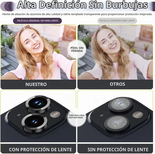 Vista 6 de Suoman Protector de lente de cámara para iPhone 14 de 6.1 pulgadas, protector de lente de cámara de 6.7 pulgadas, película de vidrio templado 9H