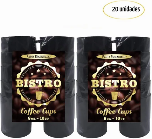 Vista 3 de Party Essentials Taza de café de plástico duro de 8 onzas con asa, 20 unidades, color negro bistró Bistro Negro