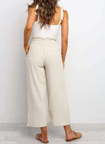 Vista 2 de Dokotoo - Pantalones casuales con bolsillos, cómodos, con cintura elástica, color liso, para mujer
