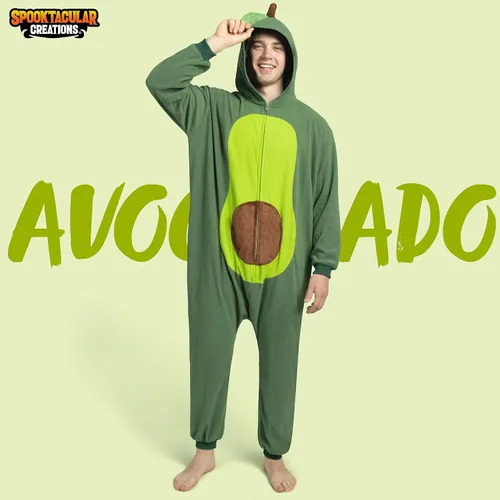 Vista 2 de Spooktacular Creations Unisex Adult Avocado Pajama Plush Costume with Hat for Dress Up Role Play Halloween Costume Green
