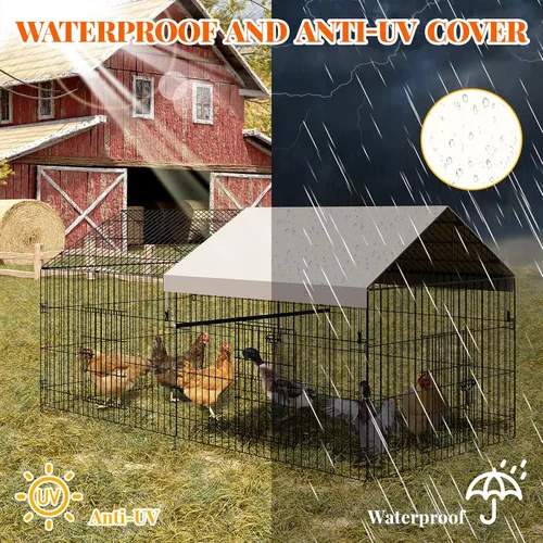 Vista 8 de Gallinero de metal, corralito de pollo para patio con cubierta, jaula portátil de metal para exteriores con 4 puertas y 1 ventana para gallina