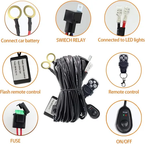 Vista 3 de Barra de luces LED de trabajo, kit de arnés de cableado remoto, 1 cable DC12V 40A, luces LED, interruptor de arnés de cableado remoto, relé de cable