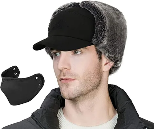 Vista 3 de Sombrero bombardero cálido de invierno para hombre, resistente al viento, con solapa para la oreja, para el clima frío, esquí, caza, pesca, regalos