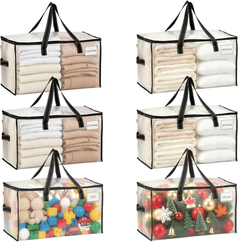 Vista 10 de VENO Paquete de 6 bolsas de mudanza resistentes, bolsas de almacenamiento de ropa y edredón con ventana transparente, suministros de embalaje Raya
