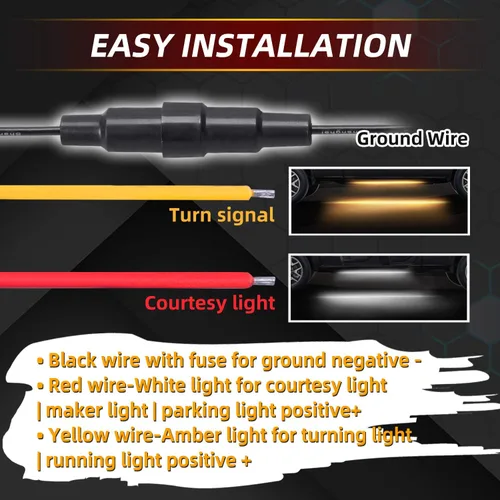 Vista 3 de Juego de 2 luces LED de 70 pulgadas IP68 para camión, marcador lateral, tira de luces de paso flexible, blanco y ámbar (IP68)