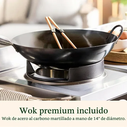 Vista 3 de Cuisinart - Estación de wok para exteriores con ruedas traseras, bandeja de acero de 14 pulgadas, 50,000 BTU