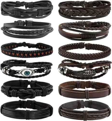 Vista 9 de Pulsera de cuero trenzada ajustable para hombres y mujeres