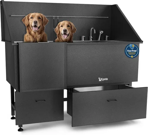 Vista 29 de KANIS Estación profesional de lavado de perros – Fregadero de lavado de mascotas de acero inoxidable 304 y bañera de aseo con ducha, rejillas