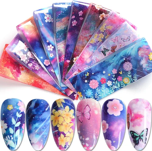 Vista 19 de Calcomanías holográficas de transferencia de uñas, hojas de esmalte de uñas de corazón de amor, láminas de transferencia de papel estrellado
