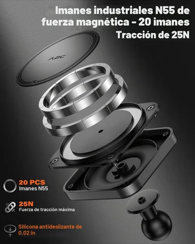 Vista 2 de APPS2Car Soporte magnético resistente para teléfono, brazo de aluminio, imanes N55 de doble anillo, se adapta a portavasos de 3 a 4 pulgadas, rótula