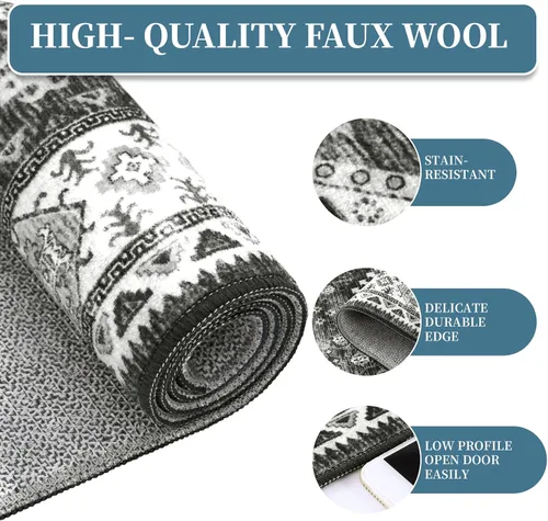 Vista 5 de FairOnly Alfombra bohemia lavable de 2 x 6 pies, estilo vintage, envejecida, tribal, antideslizante, no desprende pelusa, suave, plegable, alfombra