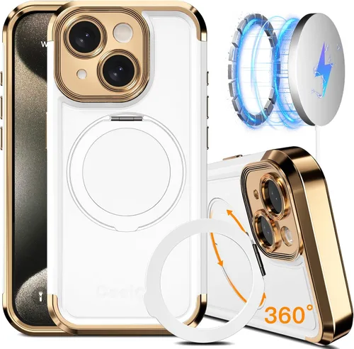 Vista 12 de COOLQO Funda para iPhone 13 de 6.1 pulgadas, soporte magnético de giro de 360° [compatible con Magsafe] [protección militar] chapado mate resistente