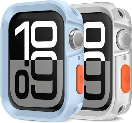 Vista 13 de Amizee 2 Pack Estuche Resistente Compatible con Apple Watch Serie 9/8/7 41mm SE 3/2/1 Serie 6/5/4 40mm, Funda Protectora Amortiguadora de TPU Blanda