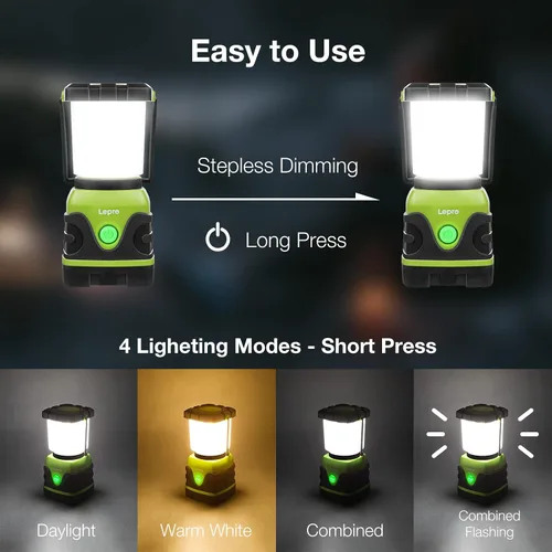 Vista 2 de Lepro Linterna LED de camping recargable de 1300 lúmenes, 4 modos de luz, banco de energía de 3600 mAh, IPX4 impermeable, linterna perfecta