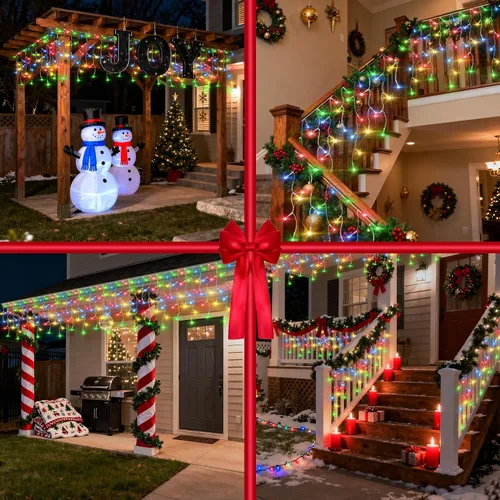 Vista 6 de Luces de Navidad de carámbano para exteriores, 60 pies, 612 luces LED con 136 gotas, 12 modos, regulable, temporizador y resistente al agua, 29 V