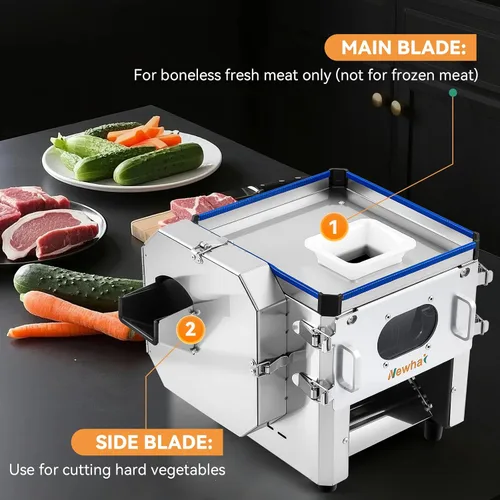Vista 3 de Newhai máquina cortadora de carne comercial 2 en 1, rebanador de carne eléctrico de 3.5mm, rebanador y triturador de alimentos y verduras, 850W 110