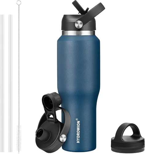 Vista 11 de HYDROWION Botella de agua aislada de 32 onzas, soporte para botella de agua para automóvil, botella de viaje aislada al vacío de doble pared