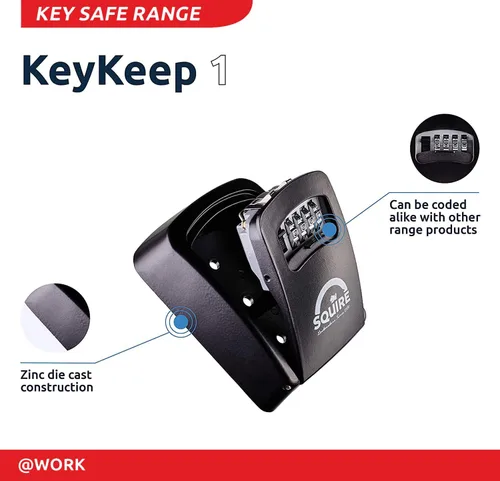 Vista 4 de Squire Caja de seguridad para llaves, cerradura de combinación de 4 ruedas, caja fuerte para llaves montada en la pared, cuerpo de aleación fundido
