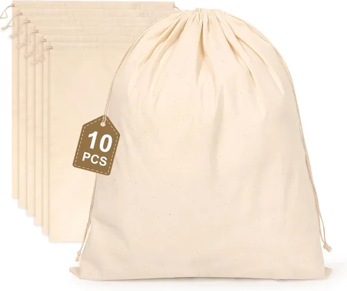 Vista 9 de 20 bolsas de algodón para productos, bolsas de almacenamiento de muselina reutilizables de 8 x 10 pulgadas con cordones, bolsas de algodón natural