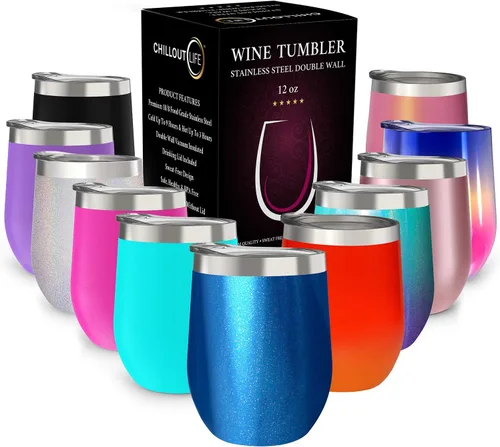 Vista 61 de CHILLOUT LIFE - Vaso de acero inoxidable de 12 onzas con tapa y caja de regalo, diseño de viaje con recubrimiento en polvo, aislamiento al vacío