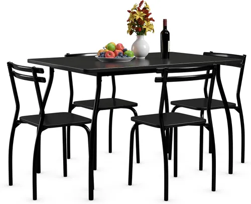 Vista 10 de Giantex Juego de mesa y sillas de cocina para 4, juego de comedor de 5 piezas con marco de metal, mesa rectangular que ahorra espacio para comedor