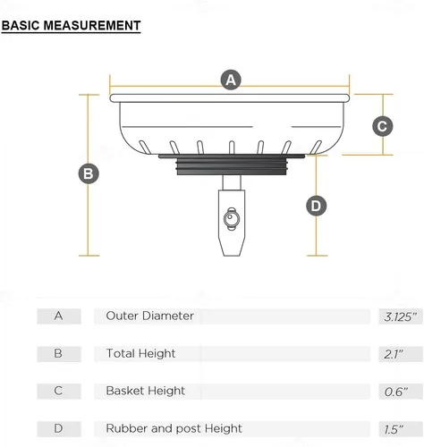Vista 3 de Highcraft 9754JO - Colador de acero inoxidable para fregadero de cocina, repuesto para desagües estándar (3-1/2 pulgadas), tapón de goma con bloqueo