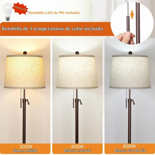 Vista 2 de JUNNAI Lámpara de pie moderna de altura ajustable, lámpara de pie alta con 3 temperaturas de color, lámparas de pie para sala de estar, dormitorio