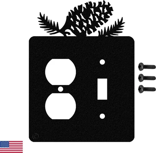 Vista 16 de Pine Cone - Placa de pared de doble toma de corriente dúplex (doble potencia, negro) - Fabricado en Estados Unidos