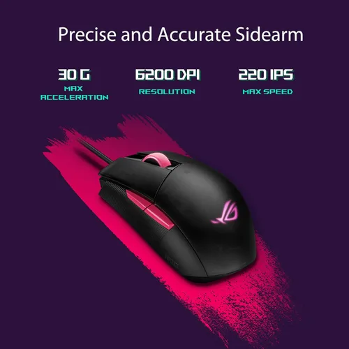Vista 3 de ASUS Ratón óptico para juegos - ROG Strix Impact II Electro Punk Edition Sensor de 6,200 DPI Mouse para juegos con cable para PC Máxima comodidad